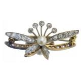 14kt Gold Vintage 3/4 ct Diamond & Pearl Brooch