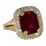 14k Gold 6.96 ct Radiant Ruby & Diamond Ring