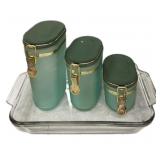 Green Satin Canisters & 8 x 11 Baking Dish