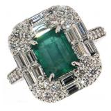 14k Gold 3.18 ct Natural Emerald & Diamond Ring
