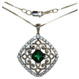 Cushion Cut Antique Style Emerald Necklace