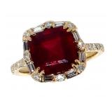14k Gold 7.01 ct Emerald Cut Ruby & Diamond Ring