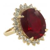 14k Gold 16.96 ct Oval Ruby & Diamond Ring