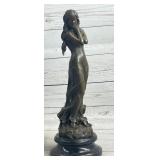 HANDMADE BRONZE SCULPTURE OF FEMALE ON MARBLE BASE
