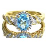 Natural 2.10 ct Blue Topaz & Diamond Ring