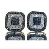 Cushion Cut Blue & White Diamond Accent Earrings