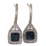 Cushion Cut Blue Diamond Accented Earrings