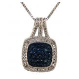 Cushion Cut Blue Diamond Accented Necklace
