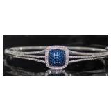 Cushion Cut Blue Diamond Accent Cuff Bracelet