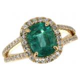 14k Gold 2.36 ct Natural Emerald & Diamond Ring