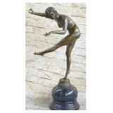 BRONZE FEMALE JUGGLER ON MARBLE BY CLAIRE COLLINET
