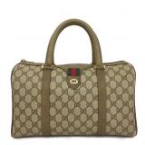 GUCCI INTERLOCKING G WEB CANVAS BOSTON BAG