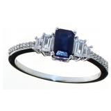 10kt Gold Emerald Cut Sapphire & Diamond Ring
