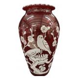 Ruby Vase wï¿½ Bird Designs