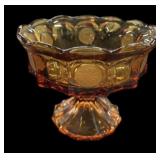 Amber Fostoria Coin Glass Pedestal Bowl