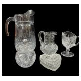 Crystal Pitcher, Creamer, Syrup, Sugar, and Heart