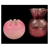 Satin Pink Rose Bowl & Ruby Vase