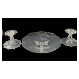 Crystal Footed Serving Plate & Pair Candle