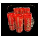 Set of (6) Vintage Glasses & Carrier