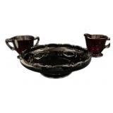 Ruby Bowl, Cream & Sugar