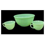 Jadeite Fire King Mixing Bowl & (2) Cups