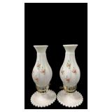 Pair Rose Design Milk Glass Lamps