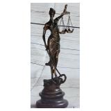 HANDMADE BRONZE BLIND LADY OF JUSTICE ON MARBLE