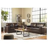 ASHLEY MORALES CHOCOLATE LEATHER SOFA & LOVE SEAT