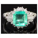 Platinum 3.09 ct Emerald & Diamond Ring