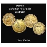 1/10 oz Canadian Polar Bear Gold Coin (Year Varies