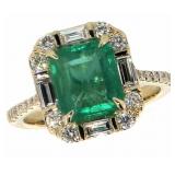 14k Gold 2.14 ct Natural Emerald & Diamond Ring