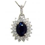 14kt Gold Oval 2.40 ct Sapphire & Diamond Necklace