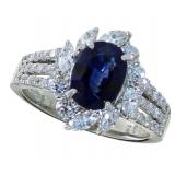 GIA Platinum 2.96 ct Sapphire & Diamond Ring