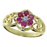 Antique Style Genuine Ruby & Diamond Flower Ring