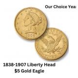 1838-1907 Liberty Head $5.00 Gold Eagle