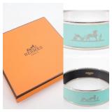 HERMES Wide Cuff Blue Bangle Bracelet