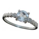 Round Natural Aquamarine & Diamond Solitaire Ring