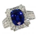 14k Gold 3.72 ct Cushion Sapphire & Diamond Ring