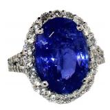 14k Gold 10.66 ct Oval Tanzanite & Diamond Ring