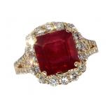 14k Gold 5.09 ct Radiant Ruby & Diamond Ring