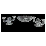 American Fostoria Bowl & Dbl Candle Holders
