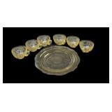Yellow Depression Plate & 6 Cups