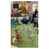 Pink Gold Trim Candle Holders & Double Candle