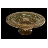 Etched Glass Amber Pedestal Bowl