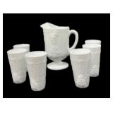 Milk Glass Pitcher & 6 Glasses