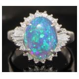 Platinum 2.51 ct Black Opal & Diamond Ring