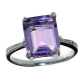 Emerald Cut 4.06 ct Amethyst & Diamond Ring