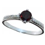 Round Natural Garnet & Diamond Ring