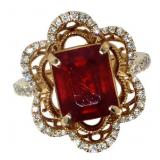 14k Gold 6.11 ct Radiant Ruby & Diamond Ring