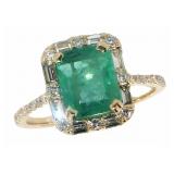 14k Gold 3.01 ct Natural Emerald & Diamond Ring